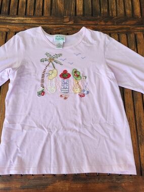 Women's Quacker Factory Beaded Beach Besties 3/4 Length Size XL Light Pink